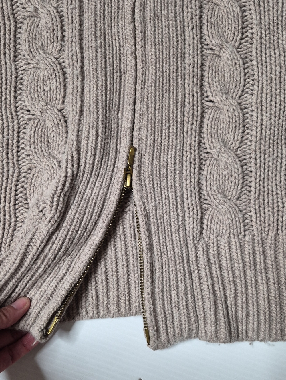 Abercrombie & Fitch Taupe Cable-Knit Zip Cardigan - Picture 6 of 9